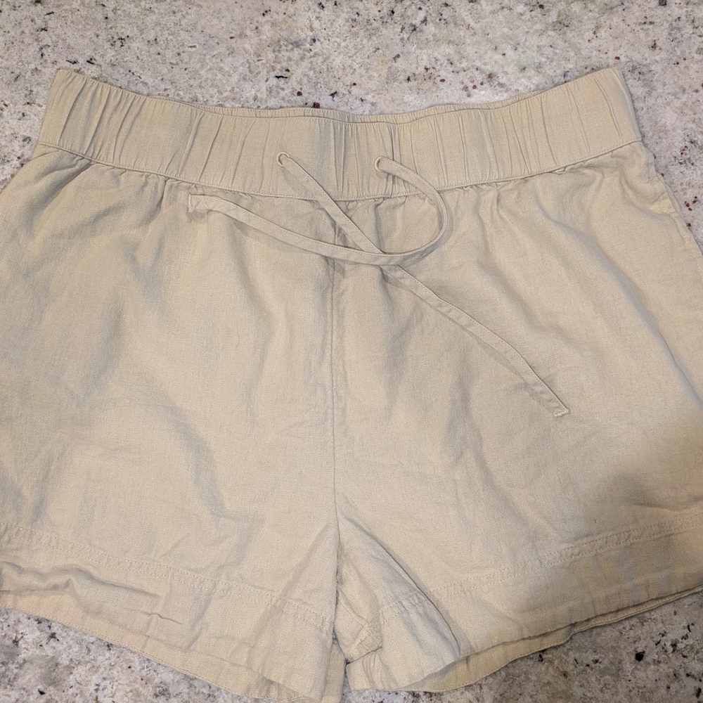 Melrose and Market Linen Blend Drawstring Shorts | XL | Neutral Beige W/Pockets
